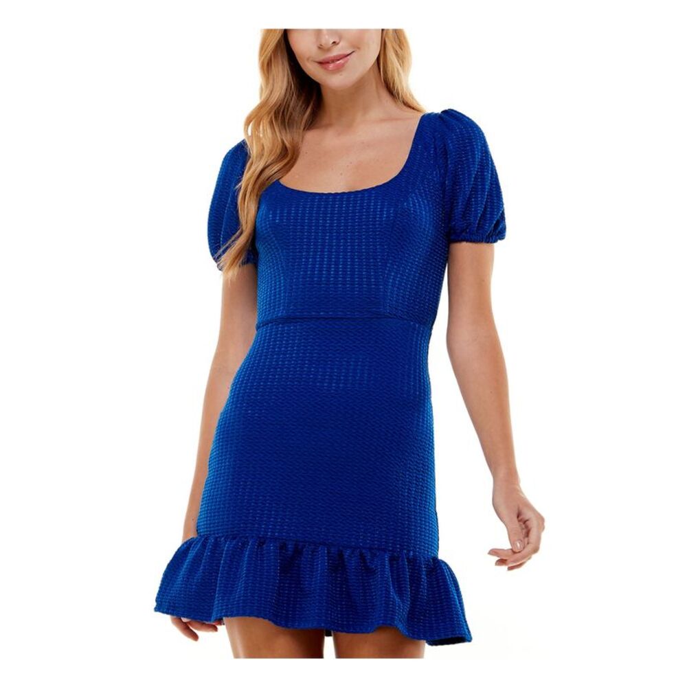 NWT CITY STUDIO Womens Short Dress Blue Tie Pouf Sleeve Hem Juniors XL